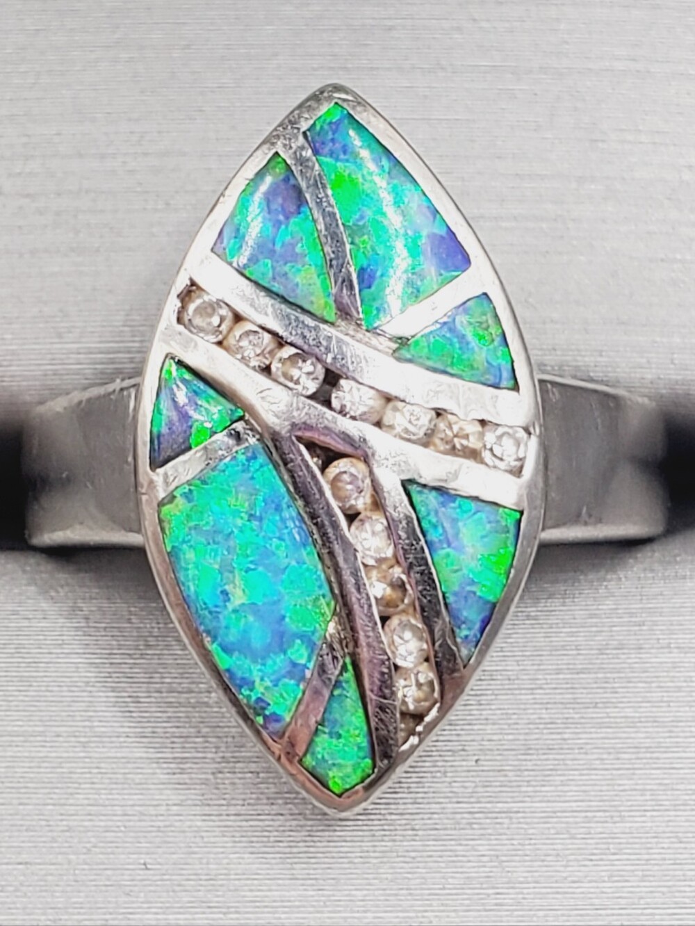 Sterling Silver Green-Blue Opal Inlay Ring